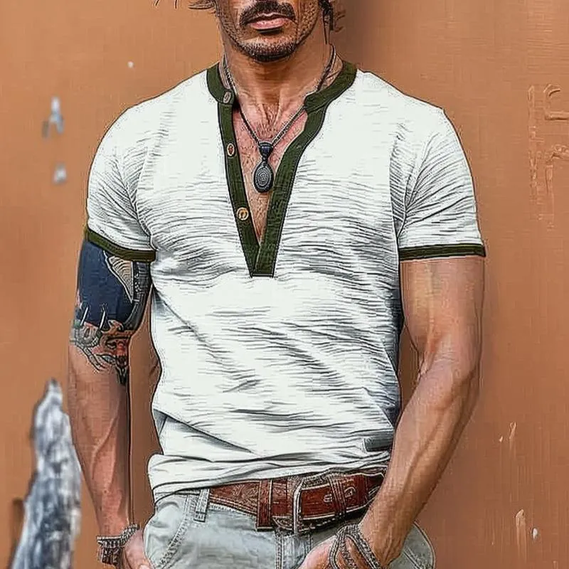 Men's Retro Casual Color Block Short Sleeve T-Shirt 87796659TO sold by Manly product image thumbnail 2