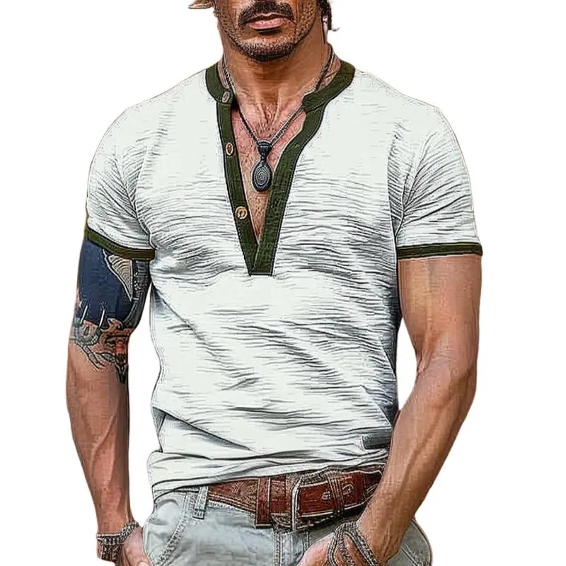 Men's Retro Casual Color Block Short Sleeve T-Shirt 87796659TO sold by Manly