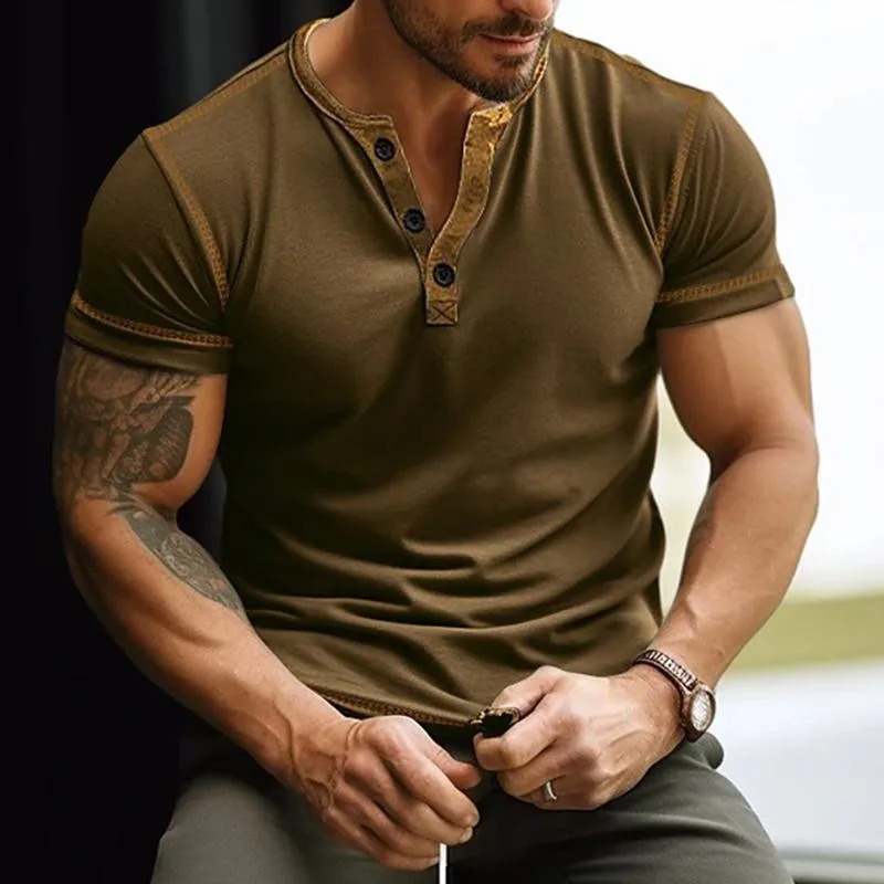 Men's Colorblock Henley Collar Short Sleeve T-shirt 00752165Z sold by Manly product image thumbnail 3
