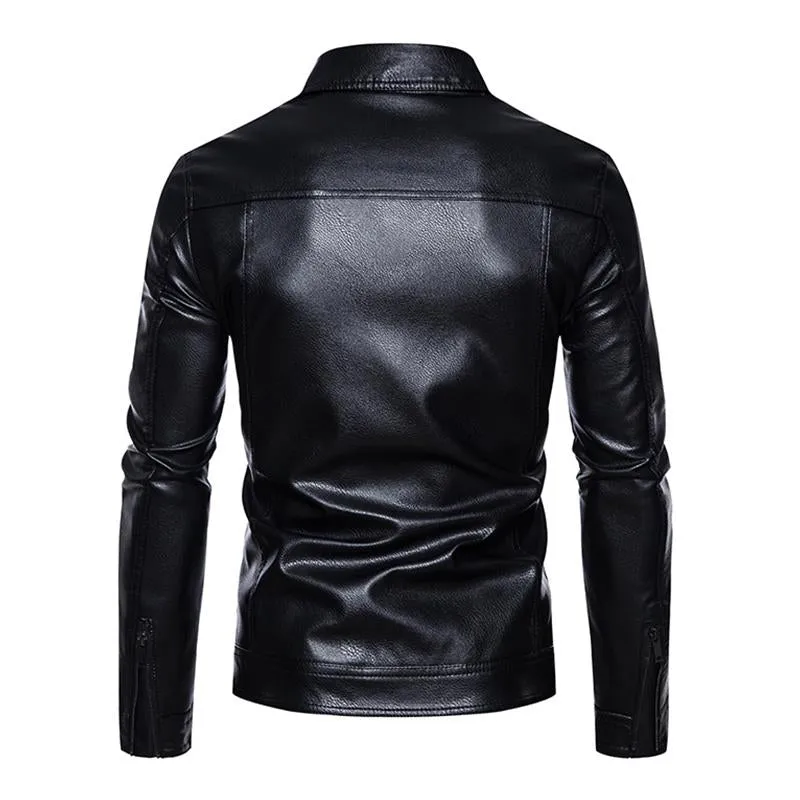 Men's Casual Thin Lapel Zipper Slim Fit Leather Jacket 54361387M sold by Manly product image thumbnail 2