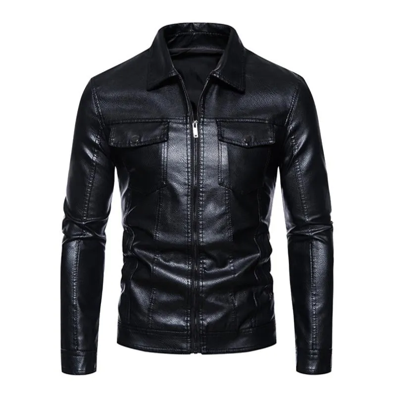 Men's Casual Thin Lapel Zipper Slim Fit Leather Jacket 54361387M sold by Manly