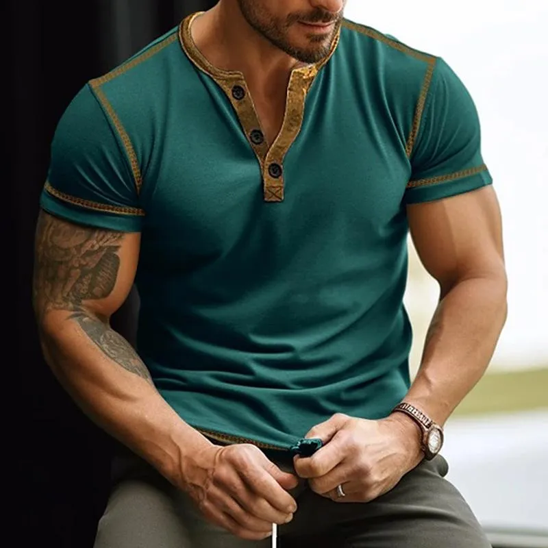 Men's Colorblock Henley Collar Short Sleeve T-shirt 00752165Z sold by Manly product image thumbnail 5