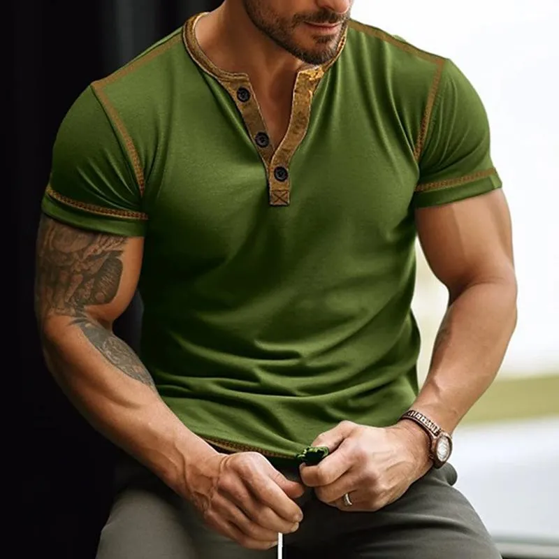 Men's Colorblock Henley Collar Short Sleeve T-shirt 00752165Z sold by Manly product image thumbnail 4