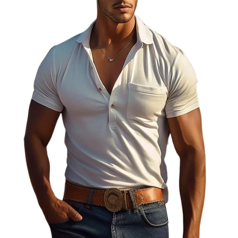 Men's Casual Pocket Short Sleeve Polo Shirt 70852787TO sold by Manly