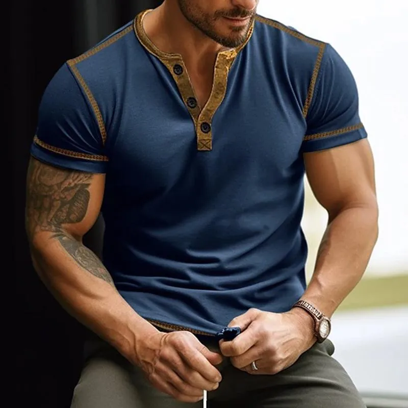 Men's Colorblock Henley Collar Short Sleeve T-shirt 00752165Z sold by Manly product image thumbnail 2