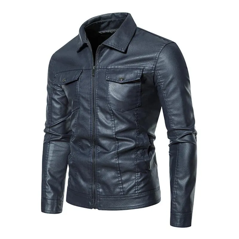 Men's Casual Thin Lapel Zipper Slim Fit Leather Jacket 54361387M sold by Manly product image thumbnail 4
