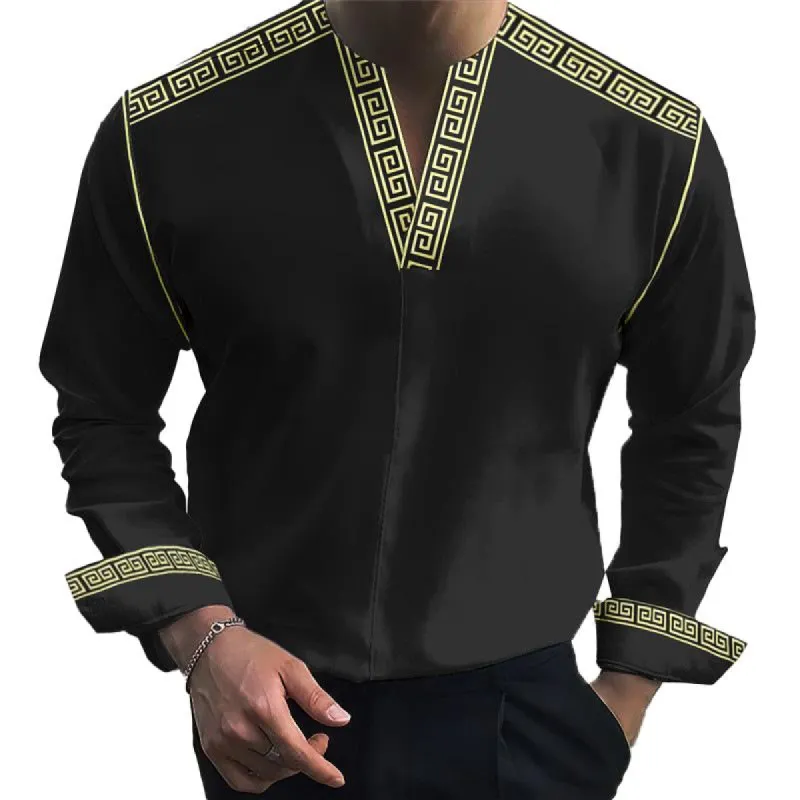 Men's Vintage Printed V-Neck Long Sleeve Shirt 46043918Y sold by Manly