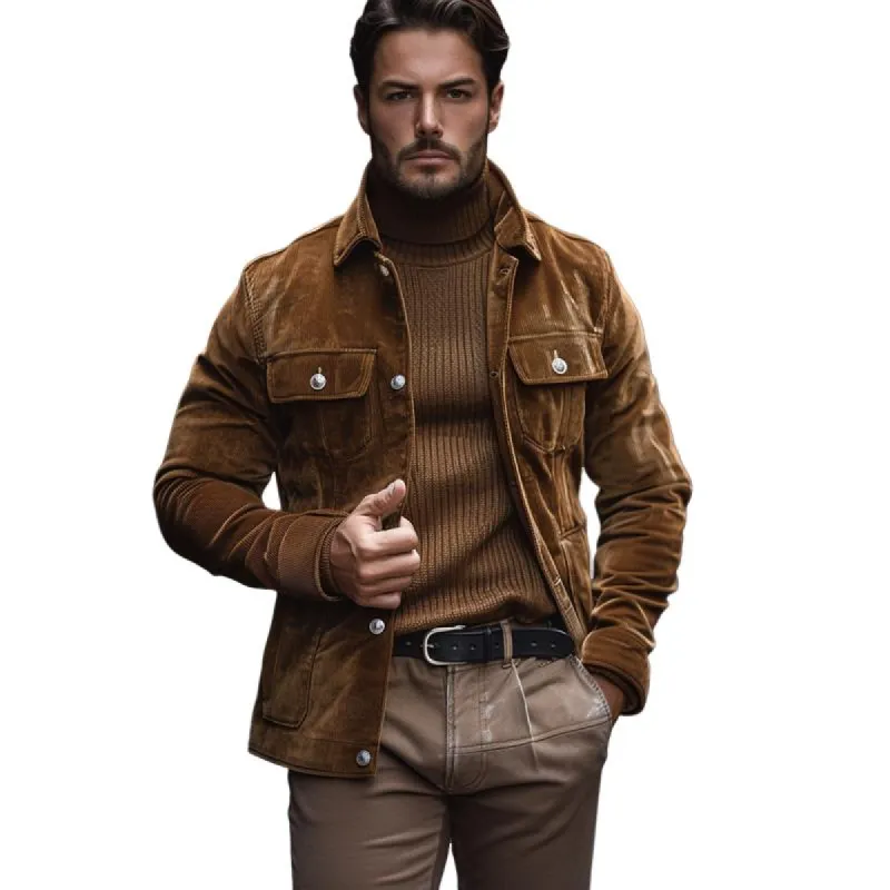 Men's Vintage Corduroy Lapel Single Breasted Multi-Pocket Work Jacket 42539582M sold by Manly