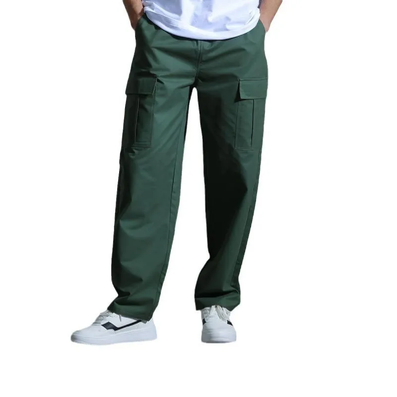 Men's Solid Cotton Multi-pocket Straight Cargo Pants 48042048Z sold by Manly