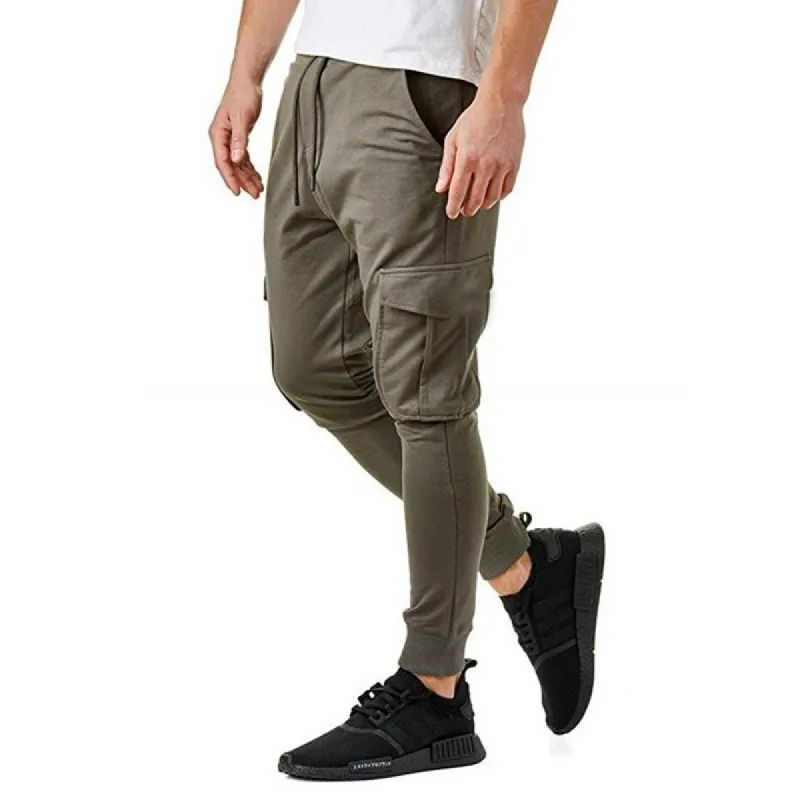 Men's Solid Multi-pocket Elastic Waist Sports Pants 32942322Z sold by Manly