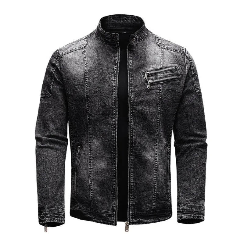 Men's Vintage Stand Collar Zipper Slim Denim Jacket 67794950M sold by Manly