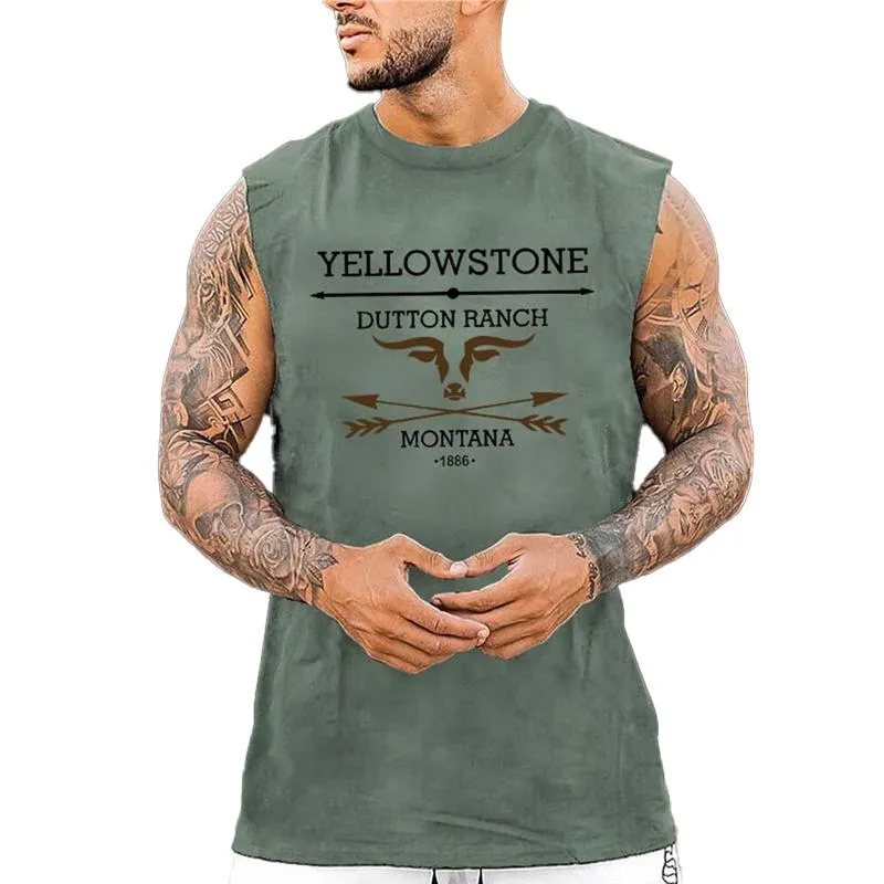 Men's Casual Loose Printed Round Neck Tank Top 88060833X sold by Manly