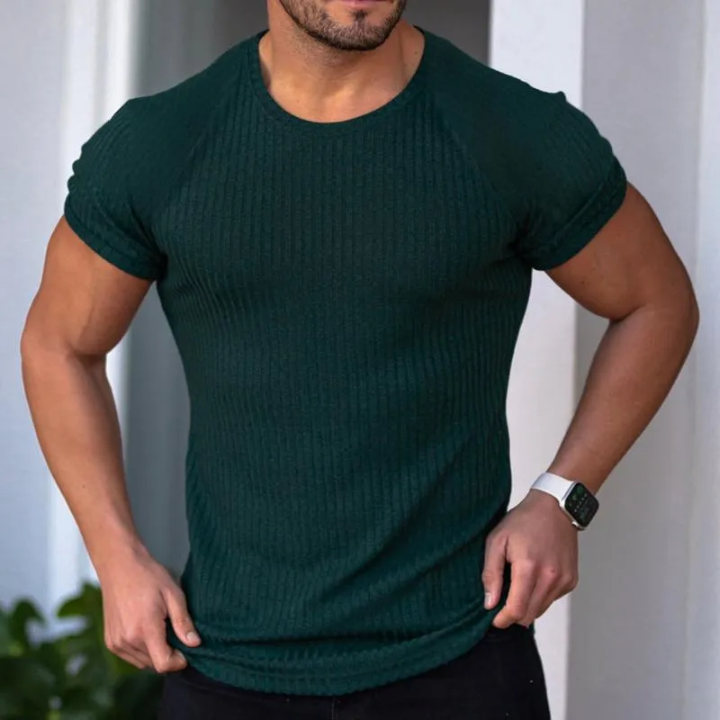 Men's Solid Striped Round Neck Short Sleeve Casual Sports T-shirt 97891295Z sold by Manly product image thumbnail 4
