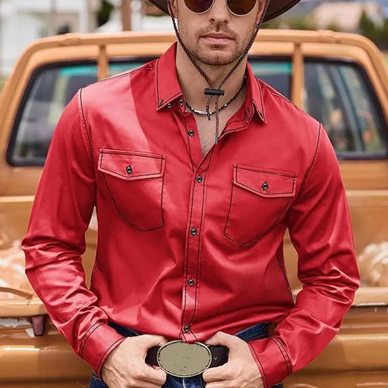 Men's Western Cowboy Colorblock Long Sleeve Shirt 10091060X sold by Manly product image thumbnail 5