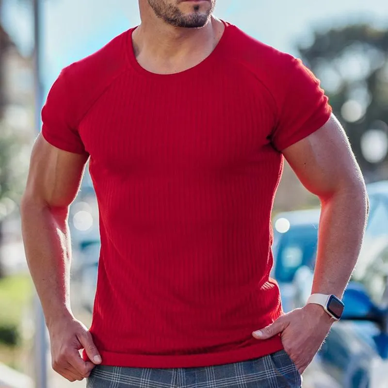 Men's Solid Striped Round Neck Short Sleeve Casual Sports T-shirt 97891295Z sold by Manly product image thumbnail 5