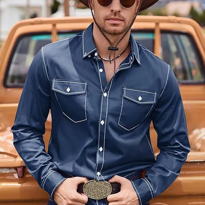 Men's Western Cowboy Colorblock Long Sleeve Shirt 10091060X sold by Manly product image thumbnail 3