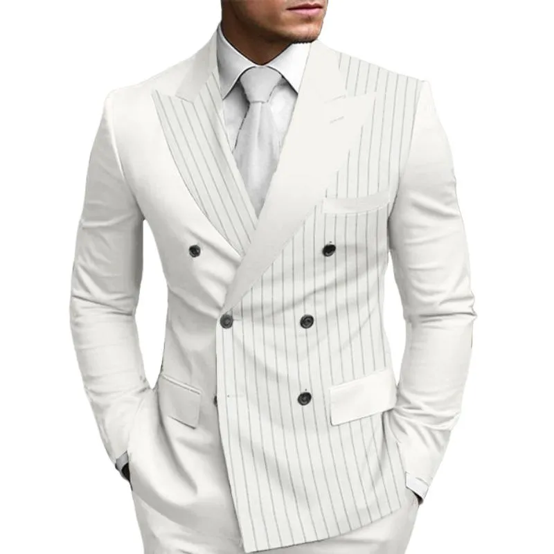 Men's Stripe Print Double Breasted Blazer 61621917Y sold by Manly