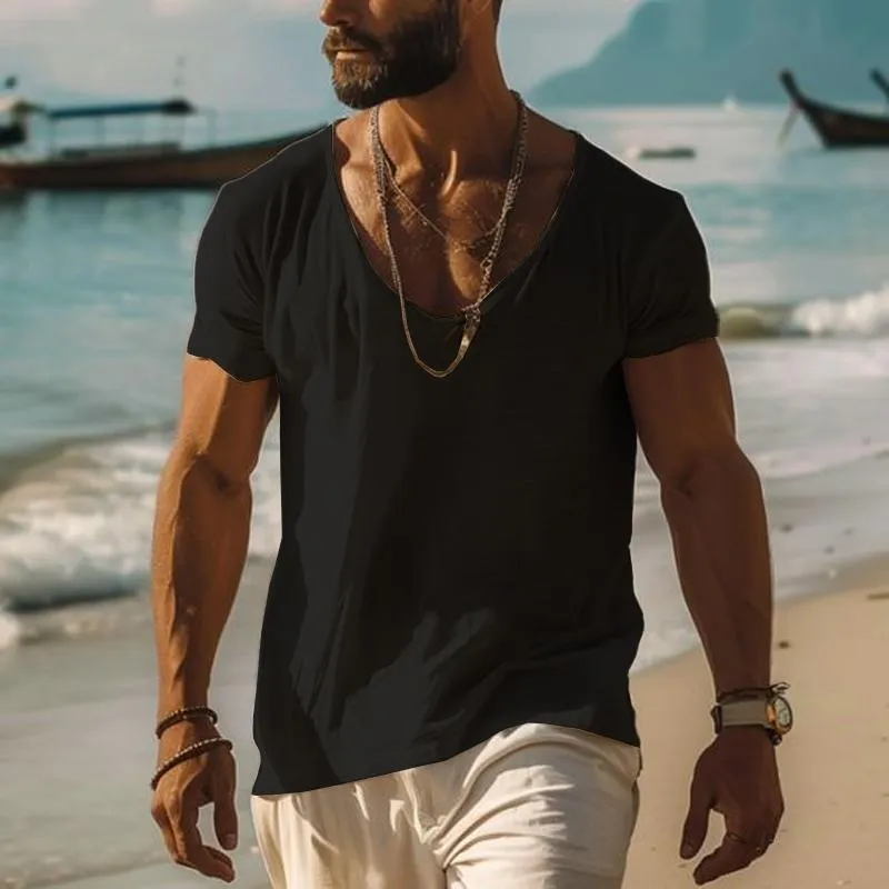 Men's Casual Cotton V Neck Short-Sleeved T-Shirt 46702444M sold by Manly product image thumbnail 4