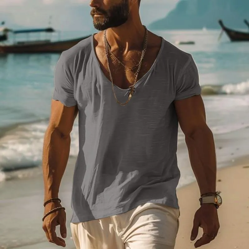 Men's Casual Cotton V Neck Short-Sleeved T-Shirt 46702444M sold by Manly product image thumbnail 3
