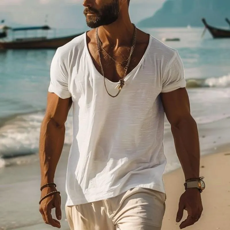 Men's Casual Cotton V Neck Short-Sleeved T-Shirt 46702444M sold by Manly product image thumbnail 2