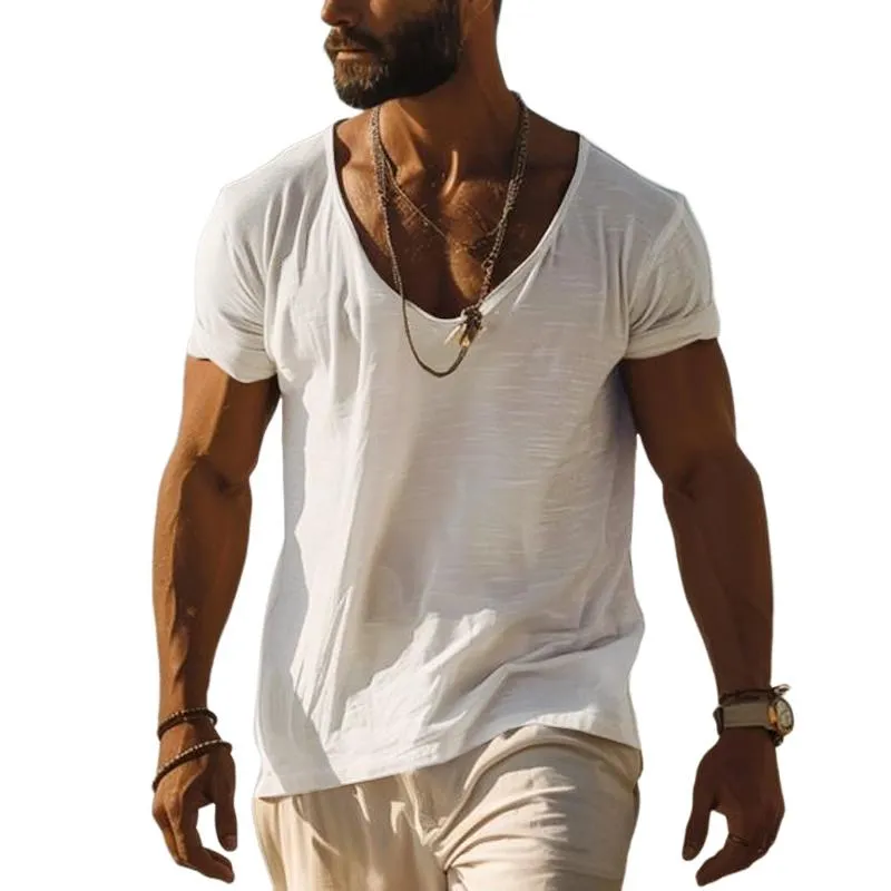 Men's Casual Cotton V Neck Short-Sleeved T-Shirt 46702444M sold by Manly