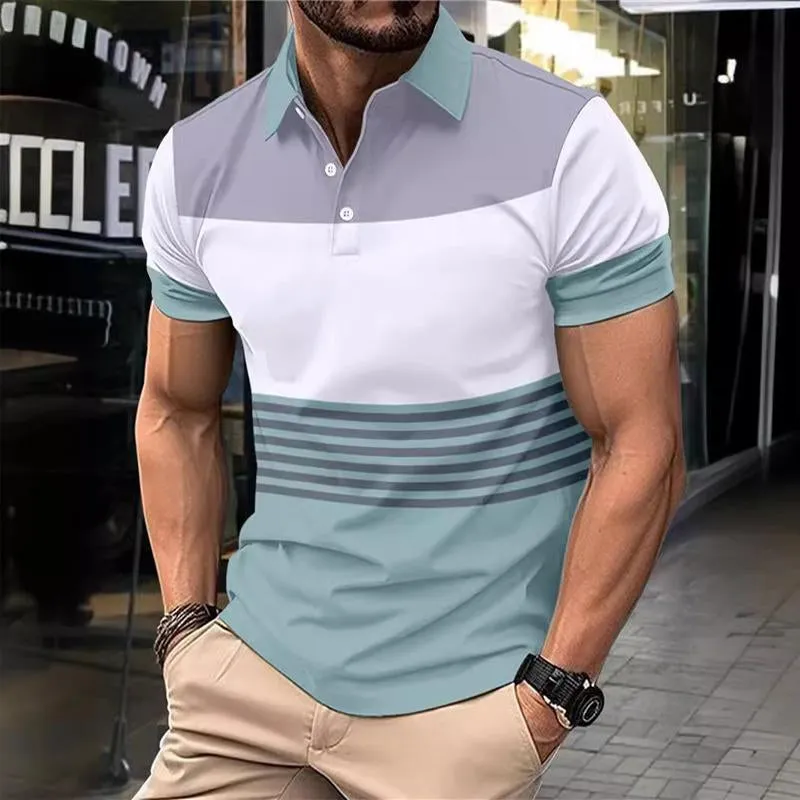 Men's Casual Printed Striped Short Sleeve POLO Shirt 13231740X sold by Manly product image thumbnail 4