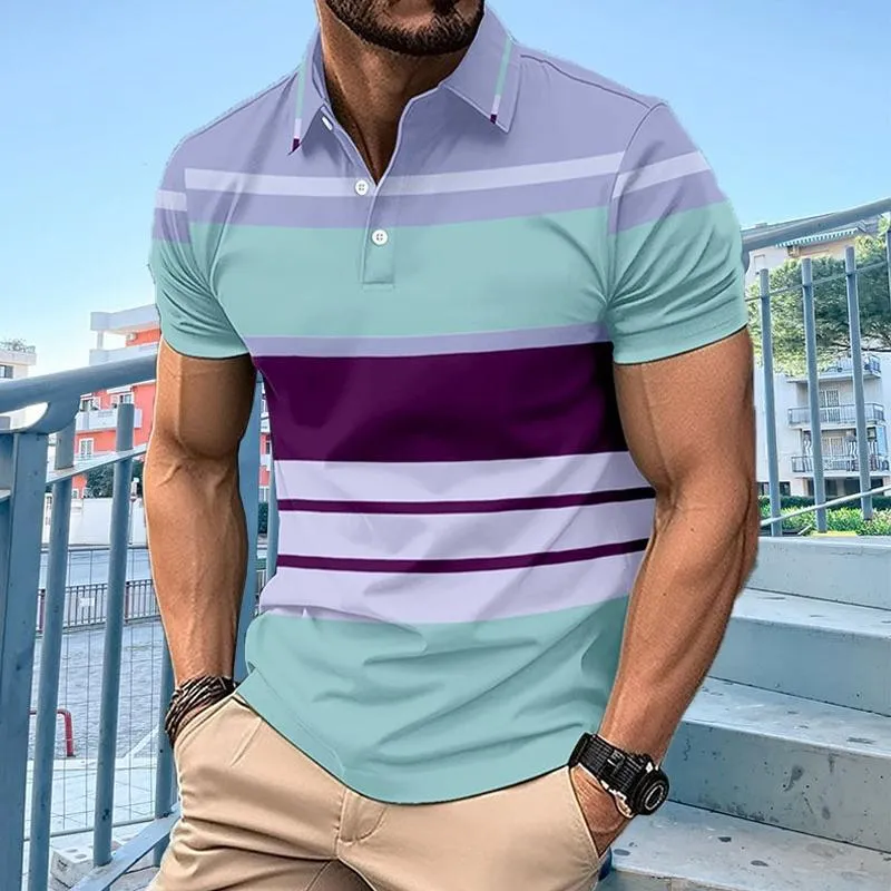 Men's Casual Printed Striped Short Sleeve POLO Shirt 13231740X sold by Manly product image thumbnail 3
