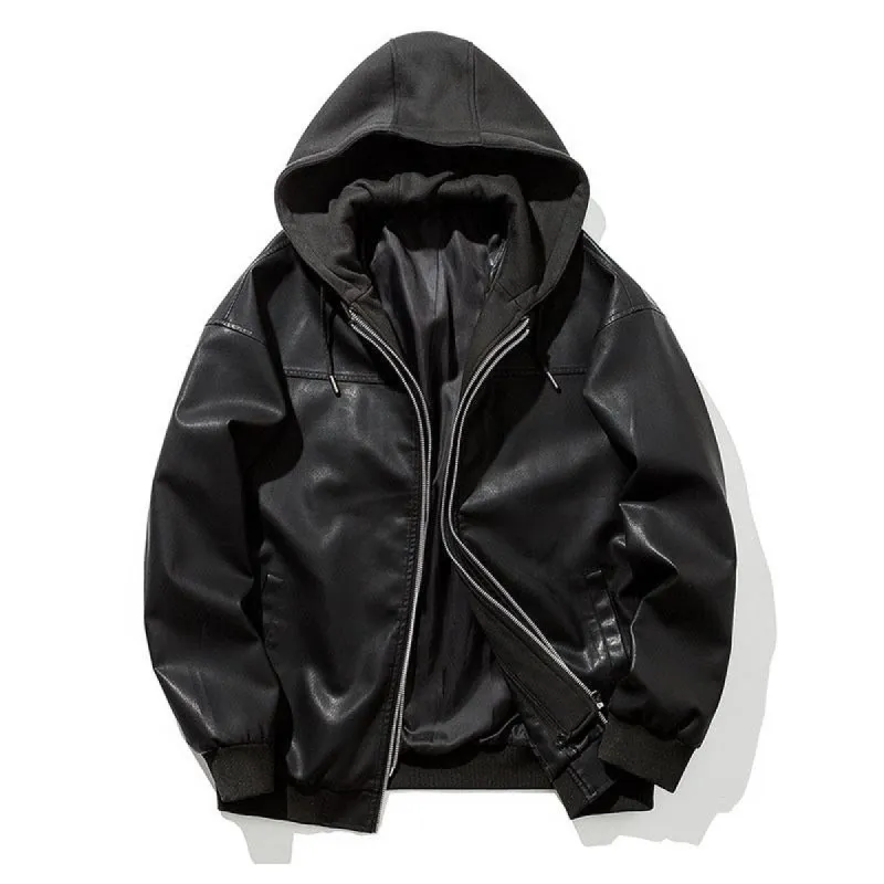 Men's Hooded Loose Motorcycle Leather Jacket 86208900M sold by Manly