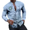 Men's Casual Printed Stand Collar Long Sleeve Shirt 25702372X sold by Manly