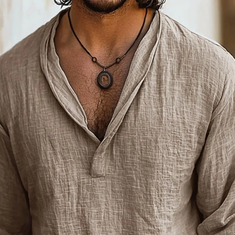 Men's Retro Casual Cotton and Linen Long Sleeve Shirt 45851855TO sold by Manly product image thumbnail 3