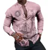 Men's Casual Printed Stand Collar Long Sleeve Shirt 25702372X sold by Manly