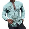 Men's Casual Printed Stand Collar Long Sleeve Shirt 25702372X sold by Manly
