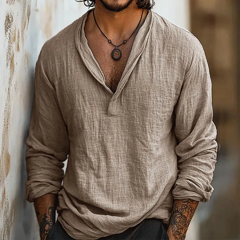 Men's Retro Casual Cotton and Linen Long Sleeve Shirt 45851855TO sold by Manly product image thumbnail 2