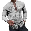 Men's Casual Printed Stand Collar Long Sleeve Shirt 25702372X sold by Manly
