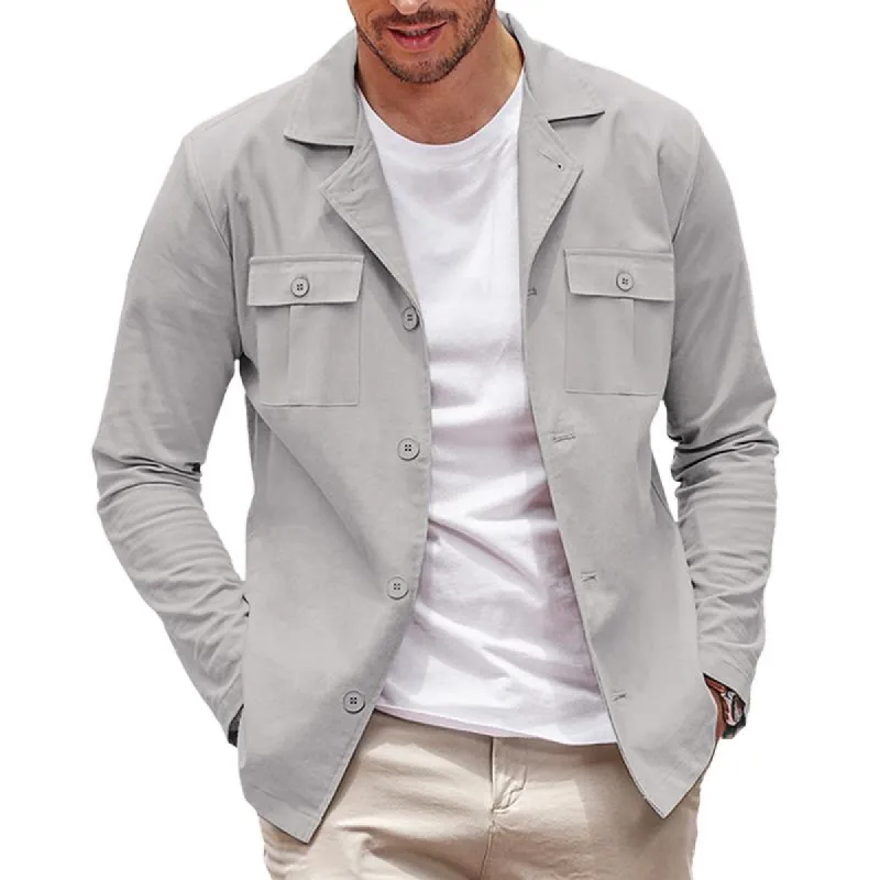 Men's Solid Color Lapel Chest Pocket Casual Jacket 33935418Z sold by Manly