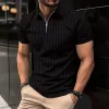 Men's Solid Striped Lapel Short Sleeve Polo Shirt 90409237Z sold by Manly