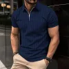 Men's Solid Striped Lapel Short Sleeve Polo Shirt 90409237Z sold by Manly
