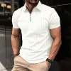Men's Solid Striped Lapel Short Sleeve Polo Shirt 90409237Z sold by Manly