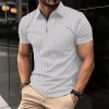 Men's Solid Striped Lapel Short Sleeve Polo Shirt 90409237Z sold by Manly
