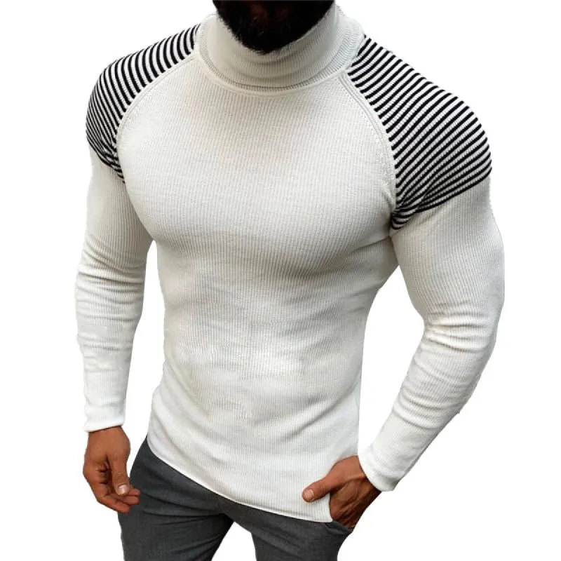 Men's Vintage Stripe Panel Raglan Sleeve Turtleneck Long Sleeve Sweater 83414407Y sold by Manly