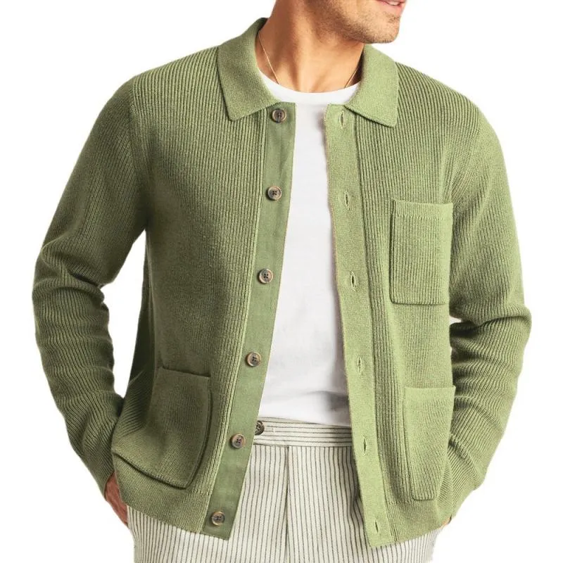 Men's Casual Lapel Single-breasted Loose Knitted Cardigan 14234153M sold by Manly