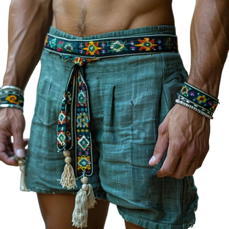 Men's Ethnic Print Drawstring Shorts 35930459Y sold by Manly