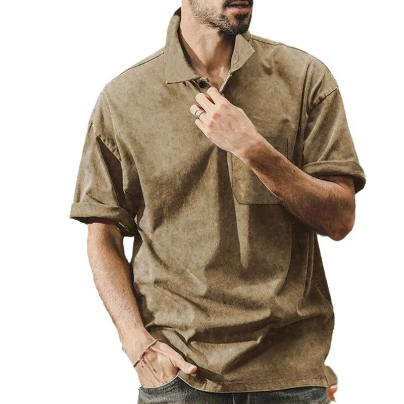 Men's Vintage Washed Distressed Lapel Short Sleeve Polo Shirt 64529573M sold by Manly