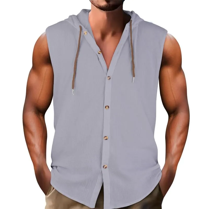 Men's Casual Sleeveless Cotton and Linen Hooded Loose Tank Top 90794426X sold by Manly product image thumbnail 4