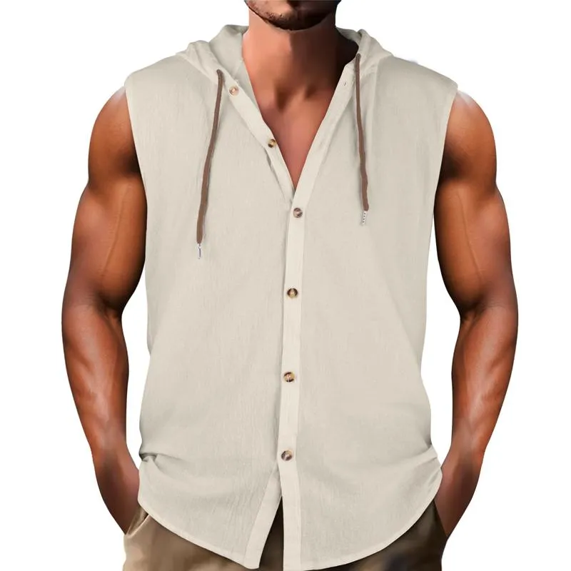 Men's Casual Sleeveless Cotton and Linen Hooded Loose Tank Top 90794426X sold by Manly product image thumbnail 2