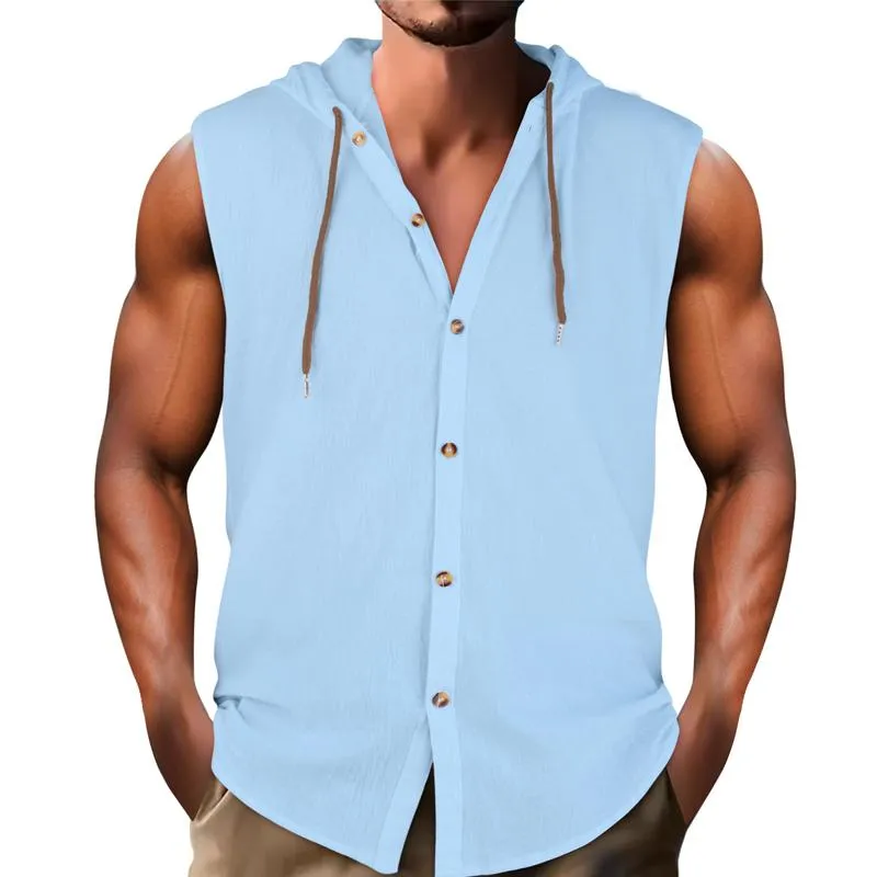 Men's Casual Sleeveless Cotton and Linen Hooded Loose Tank Top 90794426X sold by Manly product image thumbnail 5
