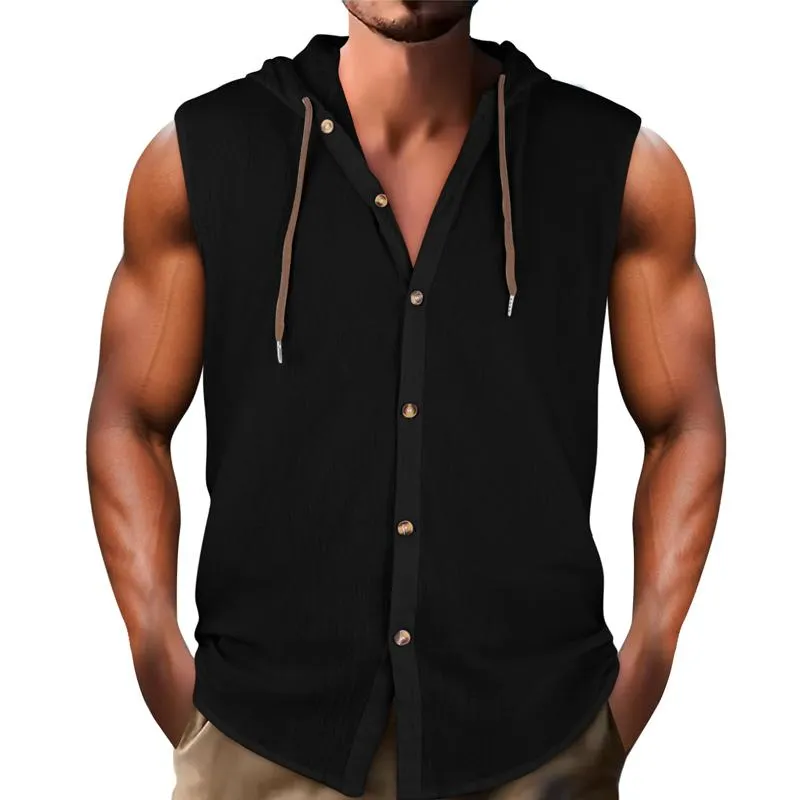 Men's Casual Sleeveless Cotton and Linen Hooded Loose Tank Top 90794426X sold by Manly product image thumbnail 3