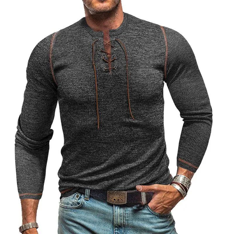Men's Crew Neck Tie Long Sleeve Outdoor Henley T-Shirt 83787856X sold by Manly