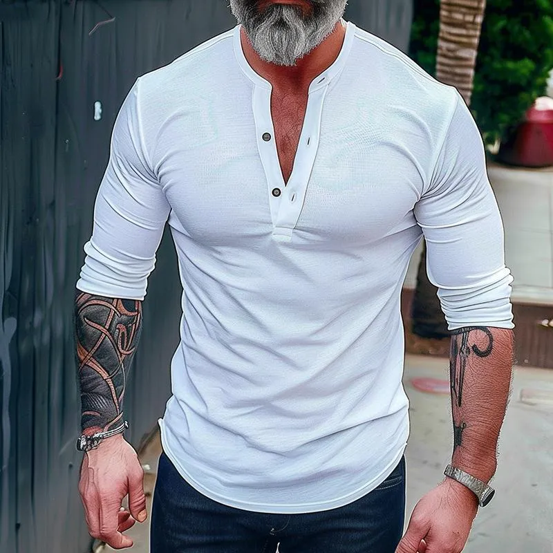 Men's Vintage Casual Solid Color Henley Long Sleeve T-Shirt 01675196TO sold by Manly product image thumbnail 2