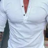 Men's Vintage Casual Solid Color Henley Long Sleeve T-Shirt 01675196TO sold by Manly